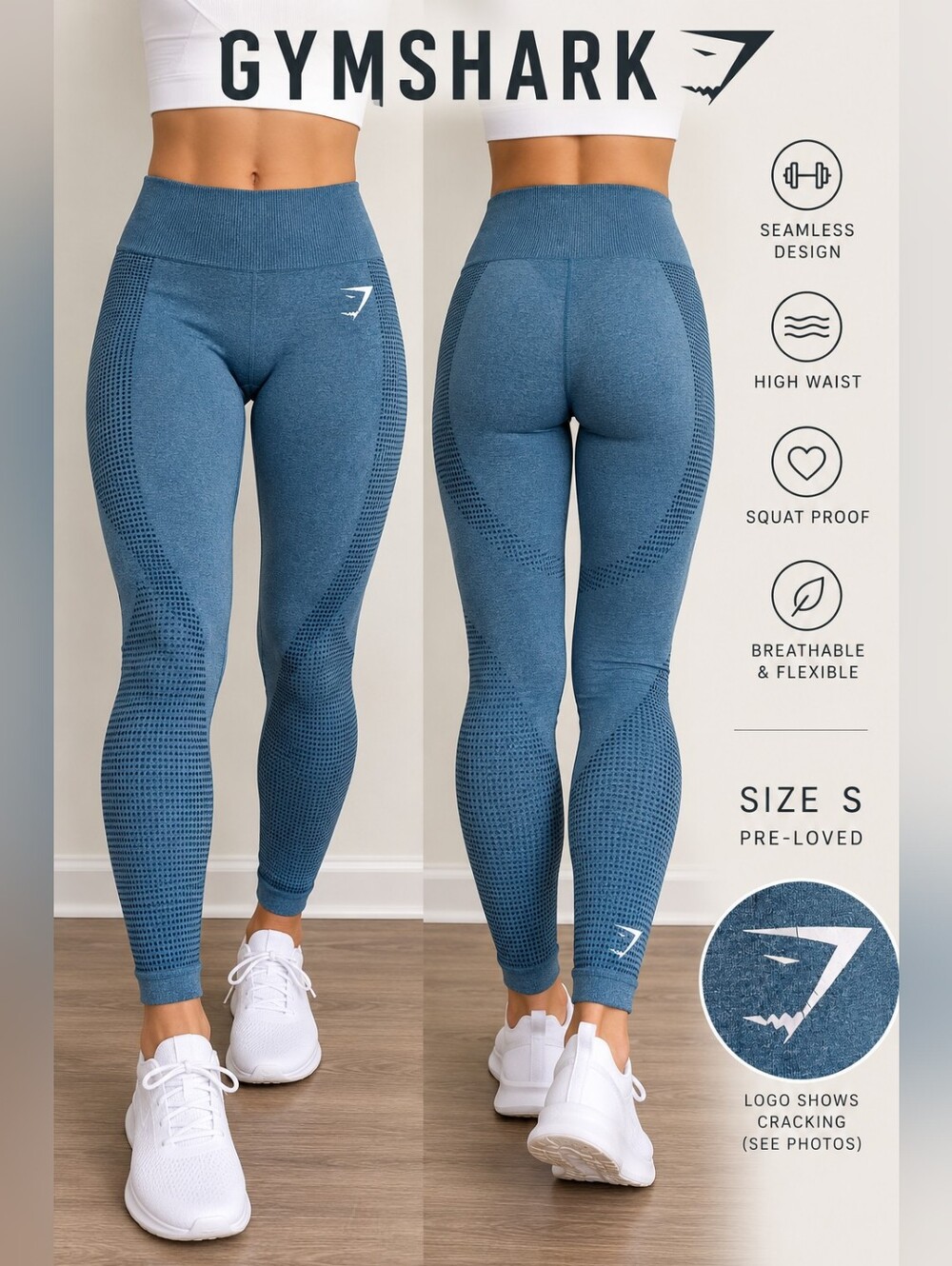 Gymshark Blue Seamless High Waist Leggings Size Small No Tag Read